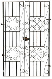Pair of Wrought Iron Gate Doors: Pair of wrought iron gate doors height 72 x width 48.5 in. x depth 1 in. / together