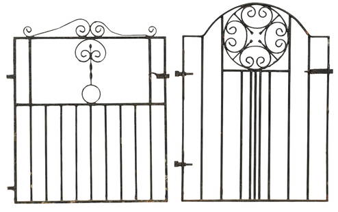 (2) Wrought Iron Gates: Two wrought iron gates height 43.5 in. x width 44 in. x depth 1 in. / largest
