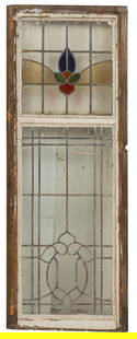 Stained Glass Window: Stained glass window in wooden frame height 63 in. x width 23.5 in. x depth 3 in.