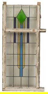 Stained Glass Window: Stained glass window in wooden frame height 62 in. x width 29.5 in. x depth 4 in.&nbsp;