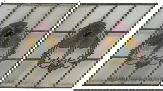 (2) Stained Glass Panels: Pair of stained glass windows height 20.5 in. x width 18.25 in. / each