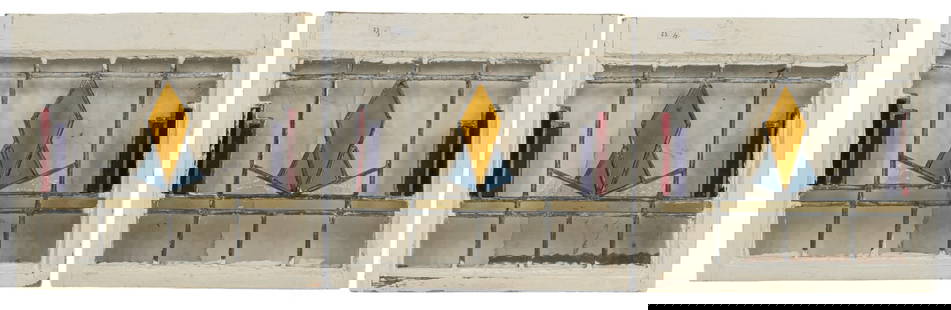 (3) Stained Glass Windows: Three stained glass windows in wooden frames height 18.5 in. x width 18.5 in. / each 
