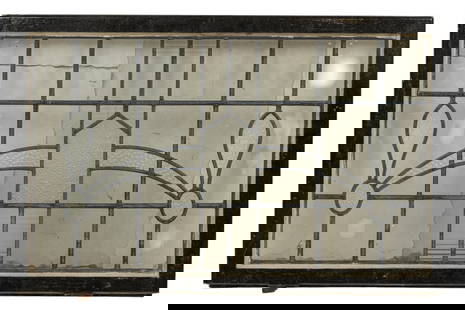 Leaded Glass Window: Leaded glass window in wooden frame height 39.5 in. x width 25 in. x width 2 in.