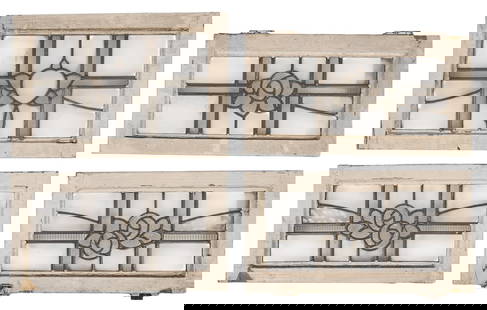 Set of (4) Stained Glass Windows: Set of four stained glass windows in wooden frames height 16 in. x width 24 in. x depth 2 in. / largest