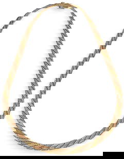 Italian 14K Gold Chain: Italian 14K gold chain featuring tri-color gold, white, and rose gold pattern, marked "Italian 14K"Chain length: 18 in. Total weight: 37.9 g 