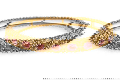 14K Antique Citrine Bracelet: 14K gold antique citrine bracelet featuring nine oval inlaid citrine stones and soldered details, unmarked Circumference: 8 in. Total weight: 25.9 g Provenance: Property from the