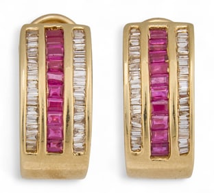 14K Diamond and Ruby Earrings