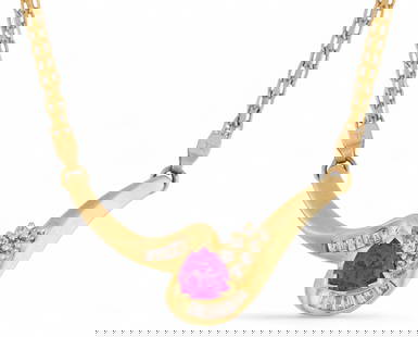 14K Ruby and Diamond Necklace: 14K gold ruby and diamond necklace featuring stationary pendant with central ruby, marked "14K"Chain length: 16 in. Total weight: 7.2 g 