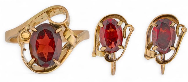14K Garnet Jewelry Suite