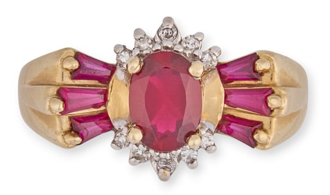 14K Synthetic Ruby & Diamond Ring