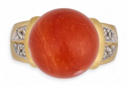18K Coral and Diamond Ring