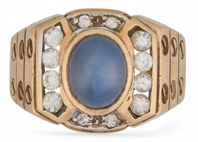 10K Star Sapphire Diamond Ring