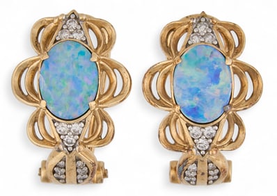 10K Stauer Opal and Diamond Earrings