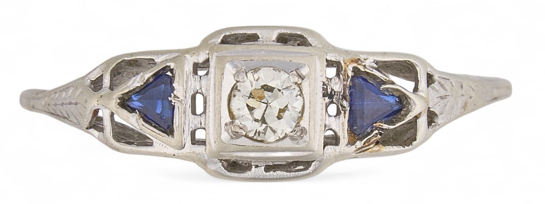 18K White Gold Diamond Art Deco Ring (1 of 4)