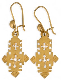 14K Dangle Cross Earrings
