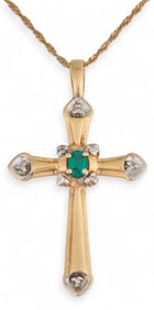 14K Emerald Cross Pendant Necklace