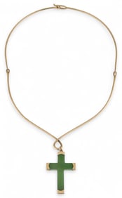 14K Jade Cross Pendant Necklace