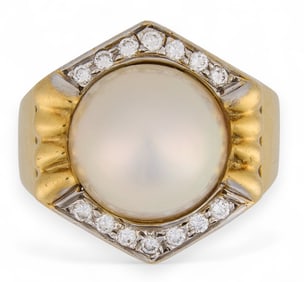 18K Pearl and Diamond Ring