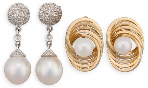 (2) Pairs of 14K Pearl Earrings