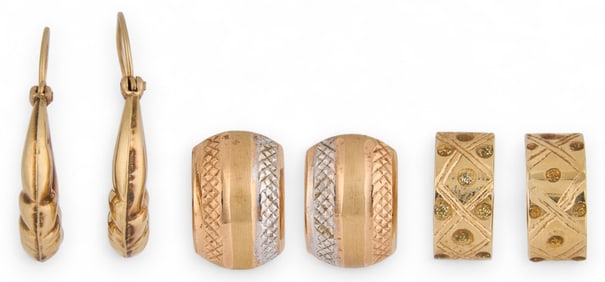 (3) Pairs of 14K Small Hoop Earrings