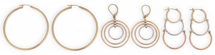 (3) Pairs of 14K Hoop Earrings