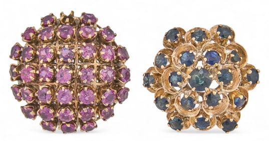 (2) 14K Gemstone Dome Rings