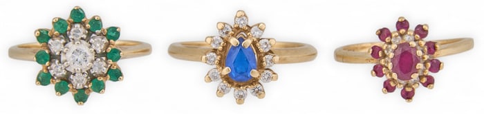 (3) 14K  Gemstone Rings