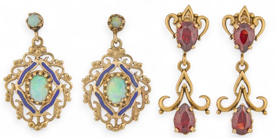 (2) Pairs of 14K Gemstone Earrings