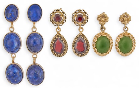 (3) Pairs of 14K Gemstone Dangle Earrings