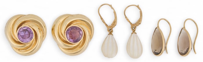 (3) Pairs of 14K Gemstone Earrings