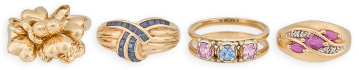 (4) 14K Gemstone Rings