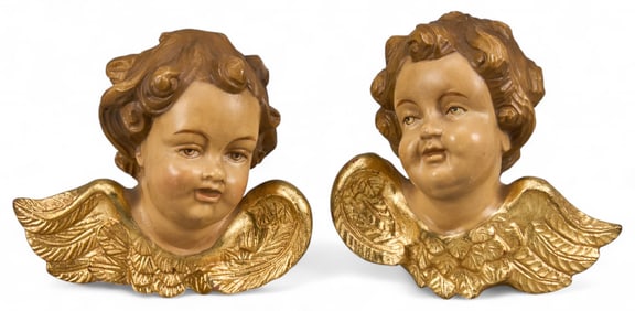 Pair of Carved Angel Figurines