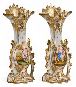 Pair of French Porcelain Portrait Vases