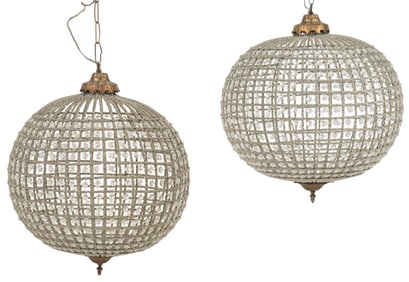 Pair of Sphere Empire Style Beaded Chandeliers