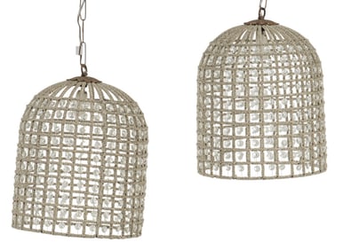 Pair of Dome Empire Style Beaded Chandeliers