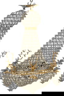 Empire Style Beaded Chandelier: Empire style chandelier with beaded crystals, and brass stag head mountings height 38 in. x width 30 in. x width 30 in.&nbsp;