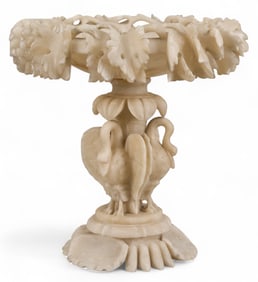 Carved Alabaster Compote with Swans