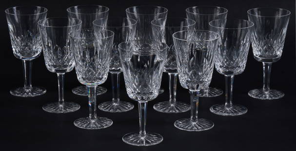 (12) Waterford Crystal "Lismore" Water Goblets: Set of twelve&nbsp;crystal water goblets&nbsp;by Waterford, in the &quot;Lismore&quot; pattern, marked on base height 7 in. x diameter 3.5 in.&nbsp; / each Provenance: Property from the Hill Country V