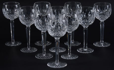 Set of (10) Waterford Crystal "Lismore" Balloon Wine Goblets