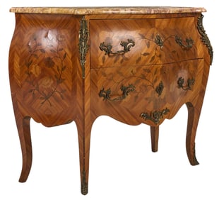 Inlaid Bombay Chest of Drawers with Marble Top