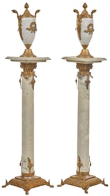 Pair of Marble Pillars with Vase Toppers