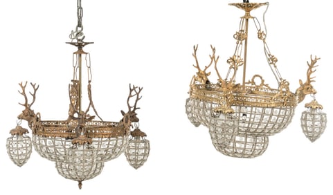 Pair of Empire Style Beaded Chandelier