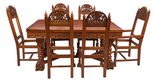 Carved Wooden Table and Chairs