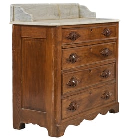 Antique Four-Drawer Dresser with Marble Top