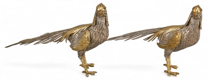 Pair of Gilded Silver Pheasants