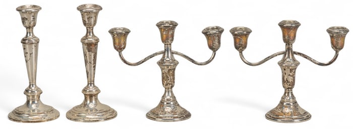 (4) Sterling Silver Candlesticks and Candelabras