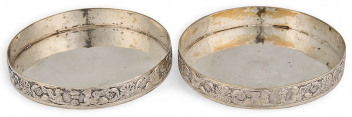 Pair of .800 Fine Silver Wine Bottle Coasters