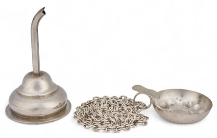 Silverplate  Wine Strainer and  Tastevin Cup/Chain