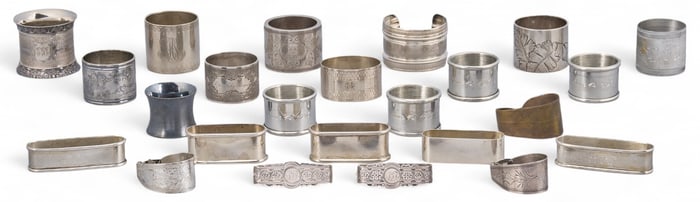 (24) Assorted Silverplate and Sterling Silver Napkin Rings
