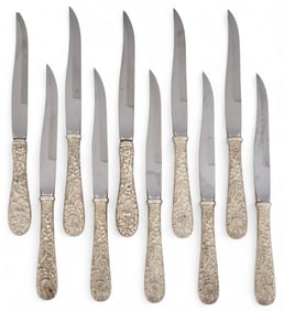 10 "Repousse" by Kirk & Son Sterling Silver Steak Knives